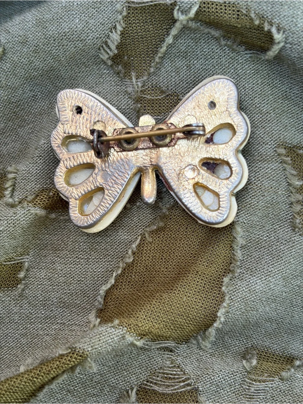 Vintage CROWN TRIFARI Style Cream Lucite BUTTERFLY Pin